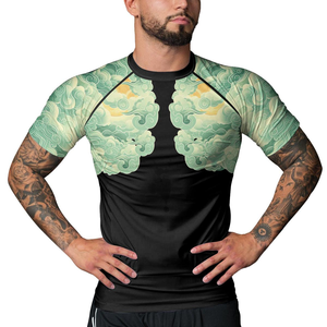 เสื้อรัดกล้ามเนื้อสำหรับ MMA BJJ แบบ OEM ออกแบบเองได้ พิมพ์ลายแบบ Sublimation แขนสั้น ยูนิเซ็กซ์ คุณภาพสูง สำหรับกีฬา Grappling - Product Image 5