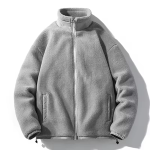 Wholesale Solid Color High Quality <b>Sherpa</b> Polar Hooded Eco-Friendly Stand Collar Zip <b>Jacket</b> Custom LOGO Fleece Winter Coat <b>Men</b> - Product Image 3