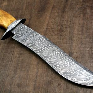 Couteau utilitaire artisanal en acier Damas, manche en bois naturel, outil de camping et d'extérieur EDC - Product Image 2