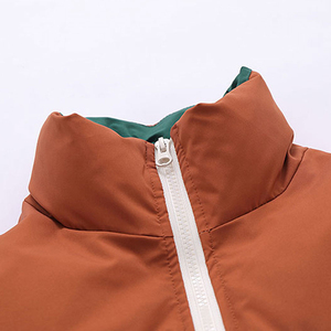 Unisex Color Blocking Puffer <b>Jacket</b> Stand Collar Zipper Closure Windproof Polyester Shell Winter Casual Loose Fit - Product Image 3