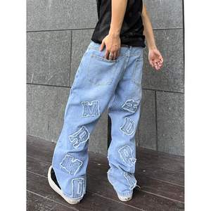 2025 Distro Baggy Jeans para hombres y mujeres Parcheado Carta Insignia Pantalones de mezclilla de pierna ancha Y2K Estilo Hip Hop Oscuro Flaco Casual Suelto - Product Image 5
