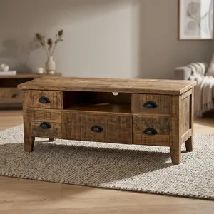 Mueble de Salón Rústico de Madera Maciza con 5 Cajones, Mueble de Almacenamiento para el Hogar - Product Image 3