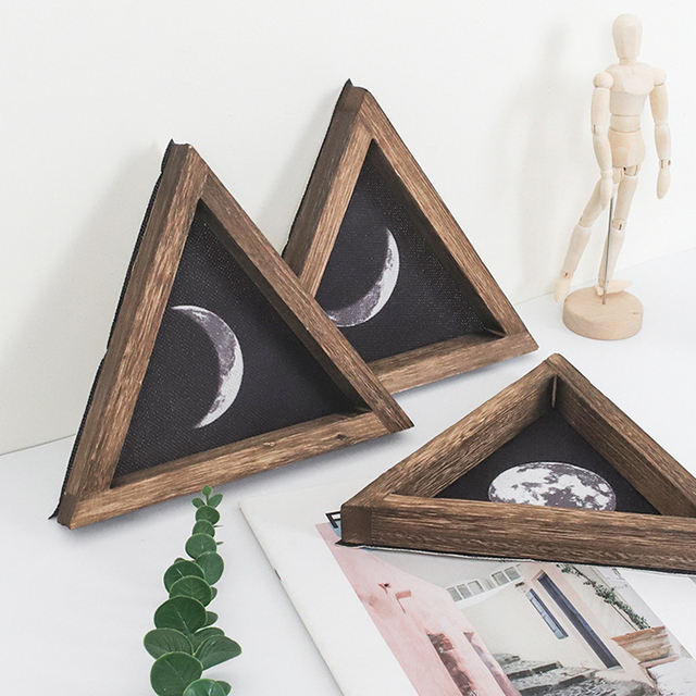 Rustic Moon Phase Wall Decor Triangular Pediment Metal Wall Art for Bedroom Living Room Home Decor