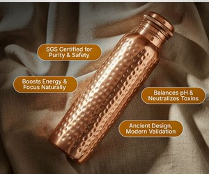 Copper bottle for office <b>desk</b> hydration stylish professional drinkware for workplace daily use premium design - Product Image 2