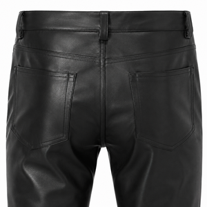 Pantalon Homme Grande Taille Taille Haute Coupe Skinny Noir en Polyester Enduit PU avec Poches et Braguette Boutonnée pour l'Automne - Product Image 6