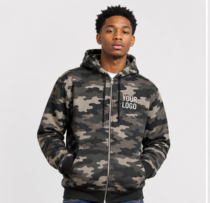 Sweat-shirt à capuche zippé camouflage personnalisé pour homme, en polaire, coupe classique, logo imprimé par transfert thermique, vêtement décontracté d'automne - Product Image 3