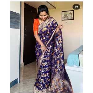 TRENDING GEORGETTE SILK MEENAKARI WORK <b>SAREE</b> WITH UNSTITCHED BLOUSE <b>PURPLE</b> - Product Image 1