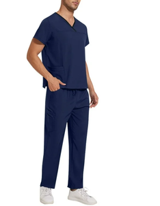 Conjunto de Uniformes Médicos para Hombre, Clásico, Manga Corta, Cuello en V, Top Elástico y Pantalones Rectos con Cintura Elástica - Product Image 2