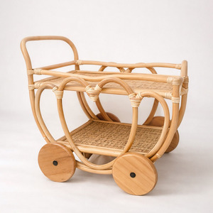 Chariot à thé en rotin écologique sur roulettes, prix bas, chariots à boissons jouets faits à la main, jouets pour enfants - Product Image 1