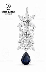 Pendientes de Diamantes Marquise con Diseño Floral, Oro Blanco de 18K, Zafiro Azul en Forma de Pera, Cascada Elegante, Joyería Fina para Novias y Eventos Nocturnos - Product Image 5