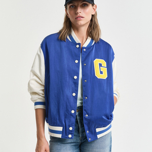 Chaqueta Varsity para Mujer al por Mayor en Azul Intenso, Chaqueta Corta de Lana Tejida Personalizada con Insignia G para Béisbol - Product Image 1