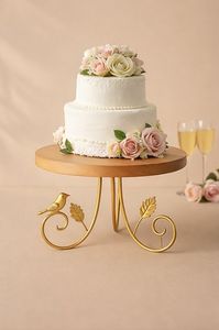 Wood Handcrafted Stocked Cake <b>Stand</b> Round Dessert Display Rack with Decorative <b>Bird</b> and Leaf Base for Wedding Party Table Decor - Product Image 2