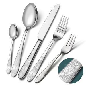 Elegante Juego de Cubiertos de Acero Inoxidable con Patrón de Mandala, Acabado Espejo de Alta Calidad, Resistente al Óxido, para Bodas y Eventos - Product Image 1