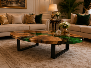 Live Edge <b>Walnut</b> Epoxy River Dining <b>Table</b> Green Resin Modern Rustic Wood Slab Furniture Modern Home & Office Desk - Product Image 3