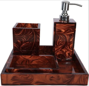 Luxury Resin Bathroom Set Square Soap Dispenser Toothbrush <b>Holder</b> Tray Three-Piece Easy To Clean - Product Image 1
