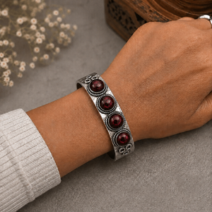Handcrafted Garnet Four Stone Wide <b>Cuff</b> Bangle Gold/<b>Silver</b> Plated Brass Adjustable Jewelry for Women - Product Image 2