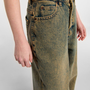 Overoles de Lona Holgados Personalizados Estilo Streetwear para Mujer, Lavado Medio Desgastado, Algodón Transpirable, Mezclilla Vintage, Ajuste Curvo a la Moda - Product Image 6