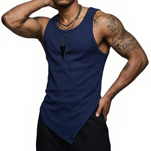 Men's Custom Made Blank Pointed Hem Tank Top Rib Knit Cotton Muscle Shirt Sleeveless Gym Streetwear Wholesale Tank Tops For Men - Product Image 4