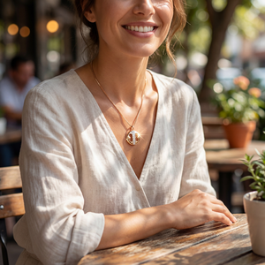 Collar con Colgante de Trébol de la Suerte en Oro Rosa de 18K para Mujer, Elegante Disco Redondo con Detalle de Diamante, Cadena de Joyería de Moda - Product Image 1