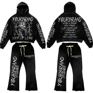 Ensemble de survêtement unisexe streetwear à capuche, manches longues, imprimé, en coton, pour adulte, coupe ample, automne - Product Image 3