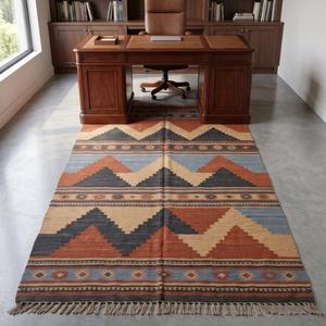 Tapis en laine bouclée tissé à la main - Antidérapant, à poils moyens, avec support en toile de coton, couleur unie, pour usage commercial et domestique, avec franges - Product Image 1