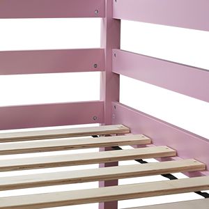 Letto a soppalco doppio per bambini in legno di gomma rosa con scrivania integrata, scaletta e ringhiera di sicurezza - Product Image 1