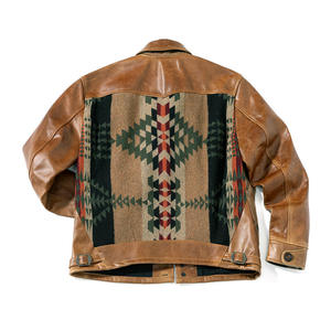 Veste en cuir vintage pour homme, en cuir de vache véritable, patchwork à motifs géométriques, col rabattu, simple boutonnage, pour l'automne - Product Image 3