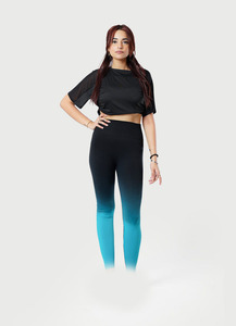 กางเกงโยคะเอวสูงขายาว สีไล่ระดับแบบ Dip Dye ผ้ายืดสี่ทิศทาง ผลิตจากผ้าสแปนเด็กซ์และโพลีเอสเตอร์ ไร้ตะเข็บ - Product Image 4