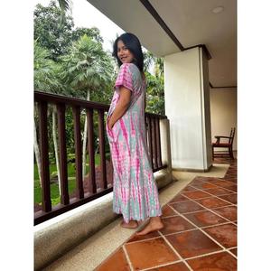 Women Tie Dye Maxi <b>Kaftan</b> <b>Dress</b> V Neck Short Sleeve <b>Long</b> <b>Dress</b> Loose Fit Summer Resort Wear <b>Kaftan</b> - Product Image 4