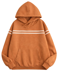 Sudadera con Capucha para Hombre, Color Naranja Quemado, con Rayas en el Pecho, Estilo Casual Urbano, Felpa de Algodón, Bolsillo Canguro, Personalizable - Product Image 1