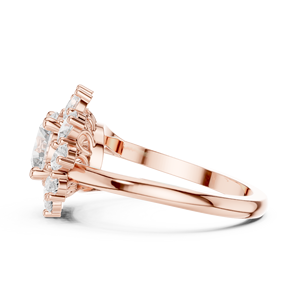 Anillo de Halo con Moissanita de Corte Redondo y Racimo Floral para Mujer, Oro Rosa sobre Plata de Ley, con Detalles de Pétalos de Pera, Joyería Nupcial - Product Image 3