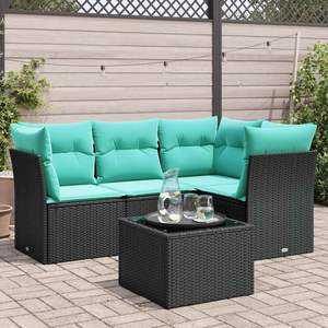 Poly <b>Rattan</b> Patio <b>Sofa</b> Set 5 Piece With Cushions Elegant Garden Outdoor Furniture - Product Image 1