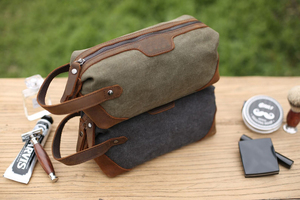 Premium <b>Mens</b> Canvas Leather Toiletry Bag Custom Logo Vintage Travel Dopp Kit Waterproof Shaving Cosmetic <b>Pouch</b> LCTB-0007 - Product Image 4