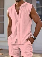 Nouvel ensemble décontracté deux pièces pour homme, été, sport, respirant, tricoté, gilet sans manches et short, mode ample et confortable, 100% uni