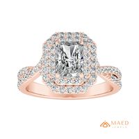 Bague de fiançailles en or rose avec double halo de moissanite taille radiant, bijou élégant pour femme, cadeau USA