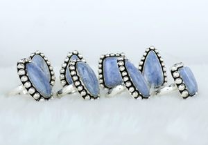 Natural Blue Kyanite Vintage Women's <b>Statement</b> Wholesale Handmade Jewelry Artisan Brass P Beaded Edge <b>Rings</b> - Product Image 5