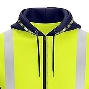 Mens <b>Hi</b>-<b>Viz</b> Front Zip <b>Hoodie</b> Reflective Tape High Visibility Safety Coat Sweatshirt Green Color <b>Hi</b> Vis <b>Hoodies</b> - Product Image 2