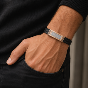 18KT <b>Solid</b> <b>Gold</b> Black Ceramic Diamond <b>Bracelet</b> for Men High Polish Luxury Geometric Design Wedding Party Gift Fine Jewelry - Product Image 1