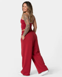 Pantalones Jogger de Pierna Ancha para Mujer, de Invierno, con Estampado de Tuberías en Contraste Rojo Cereza, de Corte Holgado, Estilo Casual Urbano, para Gimnasio y Descanso, Private - Product Image 4