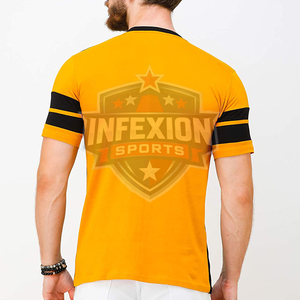 Camiseta de Manga Corta para Hombre, Cuello Redondo, Diseño Casual Tejido, Bloques de Color, Patrón de Rayas Amarillas y Negras - Product Image 4
