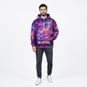 Sweat-shirt à capuche pour homme avec imprimé galaxie violet et poche kangourou, streetwear personnalisé - Product Image 1