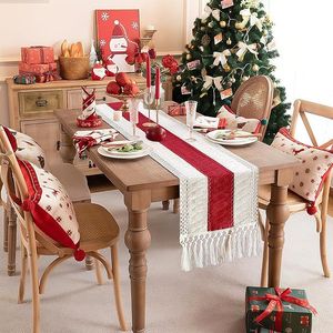 Runner da Tavolo Natalizio da 72 Pollici con Nappe in Macramè e Iuta, Decorazione Rustica Boho per la Casa, Stile Fattoria, Tovaglia Rossa - Product Image 5