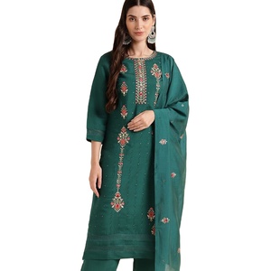 El último diseñador de Fab Zone, secuencia de bordado de seda de algodón puro, conjunto Kurti impreso, Sari indio étnico alto, fiestas festivas - Product Image 1