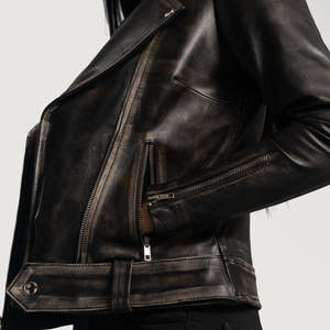 <b>Pink</b> <b>Biker</b> Motorcycle <b>Jacket</b> Collarless Leather Zipper Closure Spread Collar Solid Autumn Windproof Knitted Polyester - Product Image 5