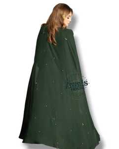 Plus Women's Modest Straight Simple Stand Collar Long Sleeve Solid <b>Sequin</b> Embroidery Applique Chiffon <b>Kaftan</b> Abaya Dress - Product Image 4