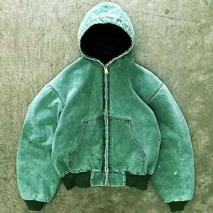 Custom Streetwear 100% Cotton 500 Gsm Heavyweight Winter Windproof Eco-Friendly Acid Washed Crop Oversized Distressed Zip Hoodie - Product Image 6