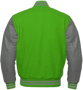 Men's Green Varsity <b>Jacket</b> PU Leather Sleeve Casual Autumn Wear Turn-down Collar Single Breasted Regular Fit Solid Color - Product Image 3