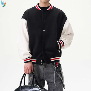 Veste matelassée à col montant avec broderie de logo personnalisé, logo sur le devant, contraste noir et blanc, style baseball pour homme - Product Image 4