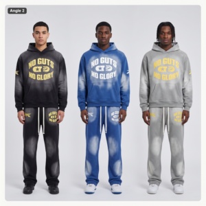Ensemble de survêtement unisexe en molleton bouclette DTG délavé à l'acide, style streetwear, avec sweat à capuche et pantalon de jogging évasé, vente en gros OEM - Product Image 2