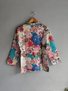Chaqueta Acolchada con Estampado Floral para Mujer, Cuello Mao, Manga Larga, Cierre de Botones, Estilo Primavera, Largo Regular, Forro de Algodón, Regalo para Ella - Product Image 6